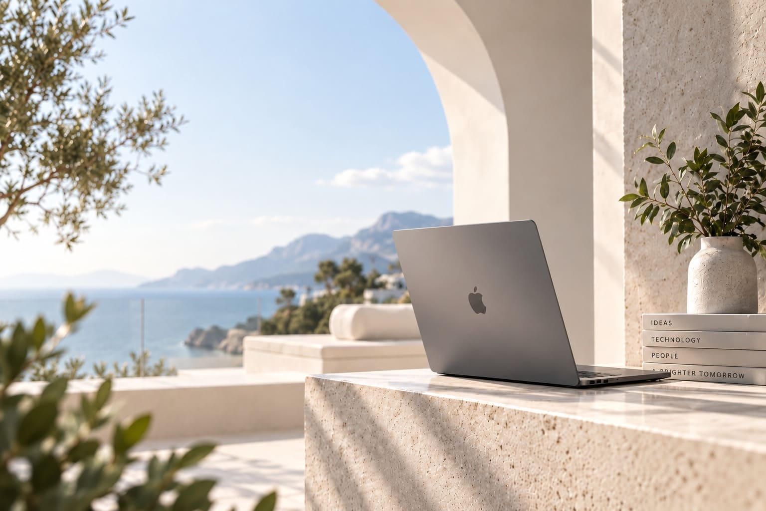 Mediterranean terrace digital studio workspace